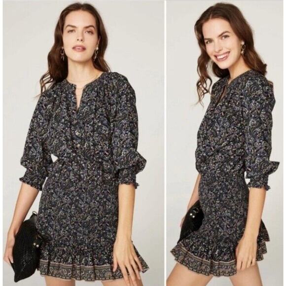 EUC Veronica Beard Karlina Floral 3/4 Sleeve Smocked Button Front Dress- Sz 0 - Picture 1 of 15